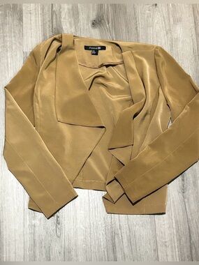 ❥𝖥𝖮𝖱𝖤𝖵𝖤𝖱 𝟤𝟣: Women’s Draped Open-Front Jacket - Camel